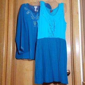 Something blue bundle! 2 for 1 teal dress+tunic, M